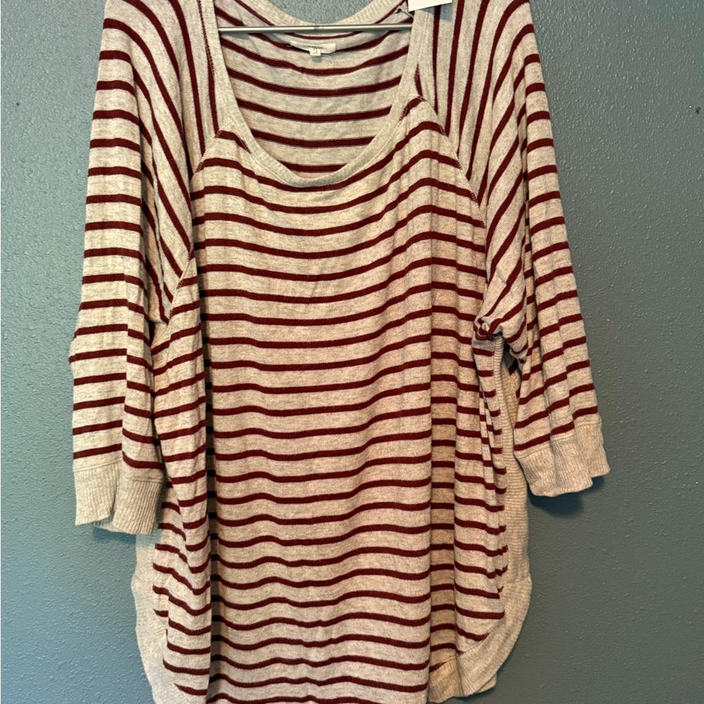 Maurices Burgundy and Cream Striped Long Sleeve Top